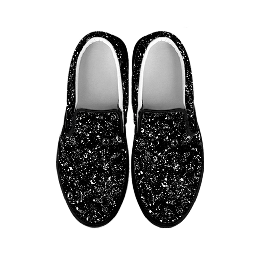 Constellation Galaxy Pattern Print Black Slip On Shoes