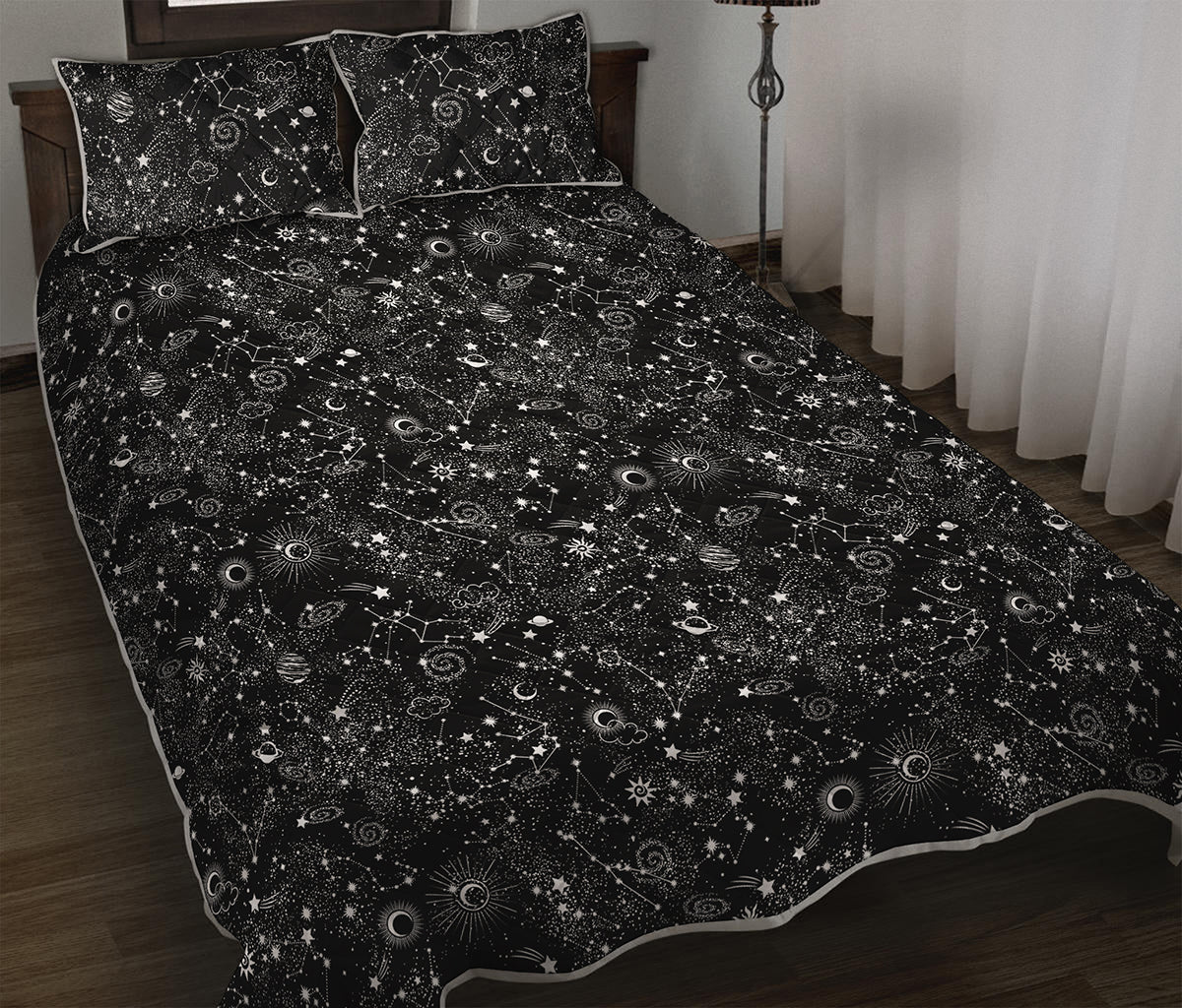 Constellation Galaxy Pattern Print Quilt Bed Set