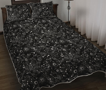 Constellation Galaxy Pattern Print Quilt Bed Set