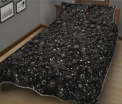 Constellation Galaxy Pattern Print Quilt Bed Set