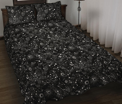 Constellation Galaxy Pattern Print Quilt Bed Set