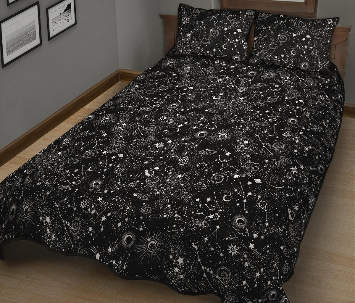 Constellation Galaxy Pattern Print Quilt Bed Set