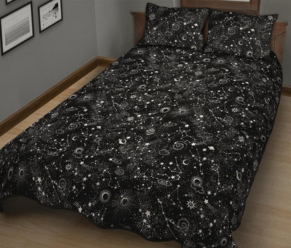Constellation Galaxy Pattern Print Quilt Bed Set