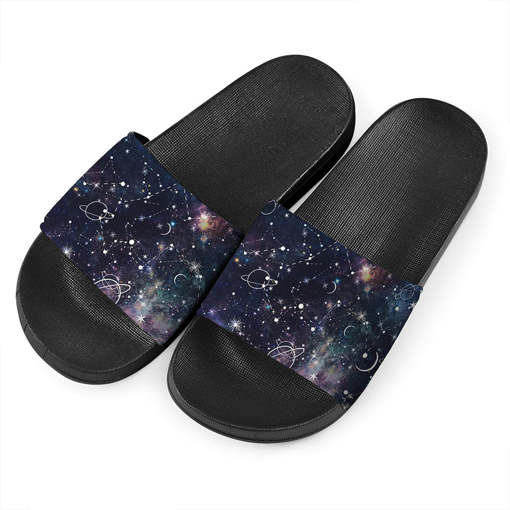 Constellation Galaxy Space Print Black Slide Sandals