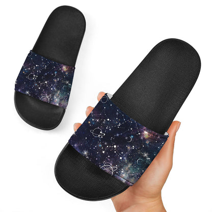 Constellation Galaxy Space Print Black Slide Sandals