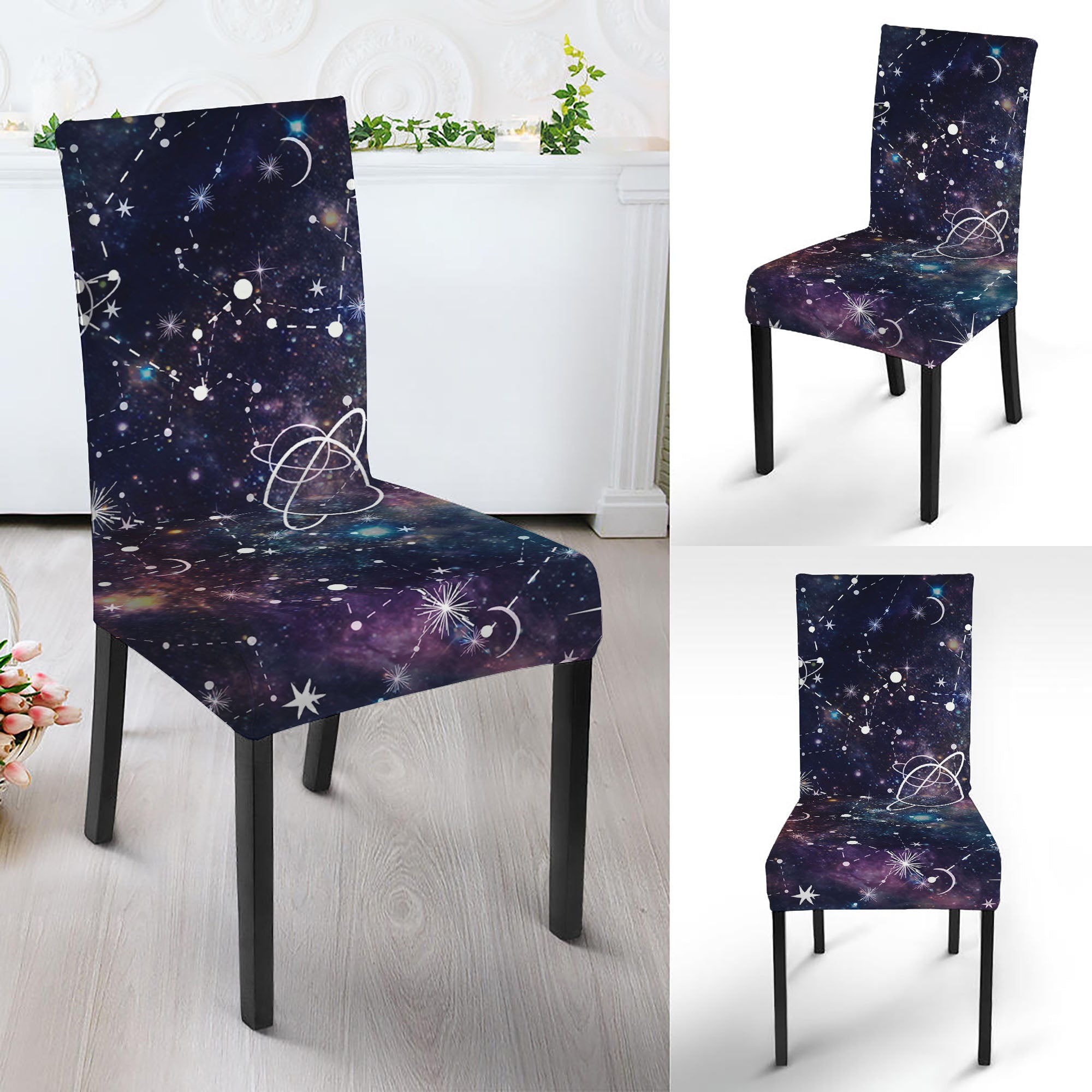 Constellation Galaxy Space Print Dining Chair Slipcover