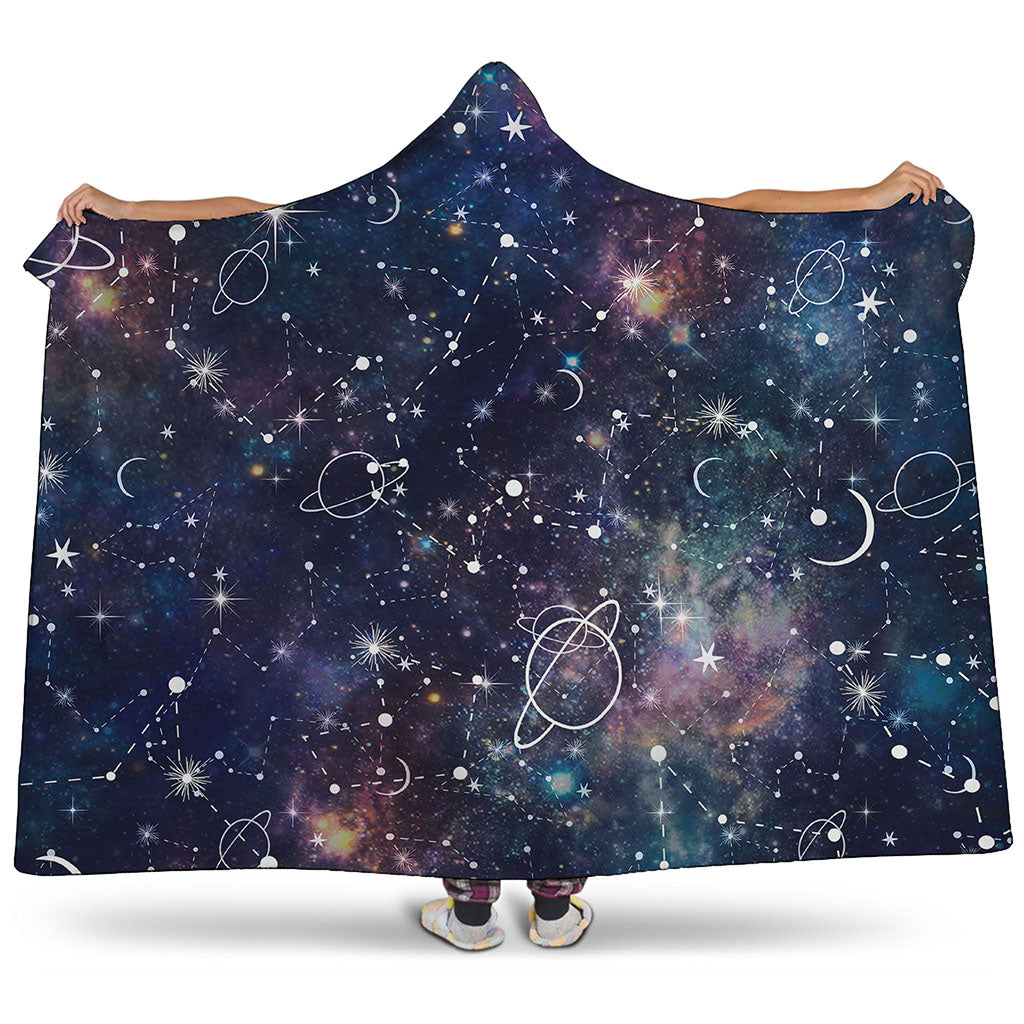 Constellation Galaxy Space Print Hooded Blanket