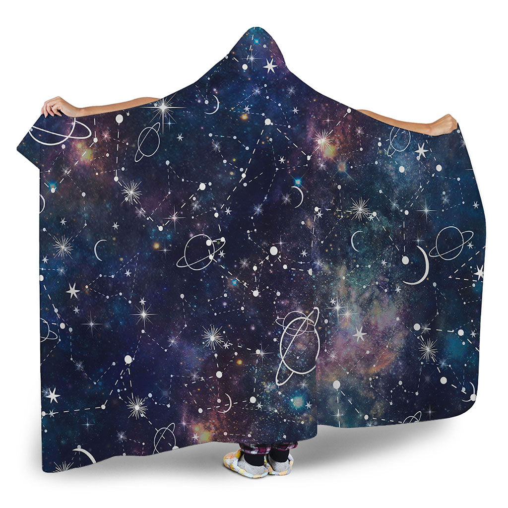 Constellation Galaxy Space Print Hooded Blanket