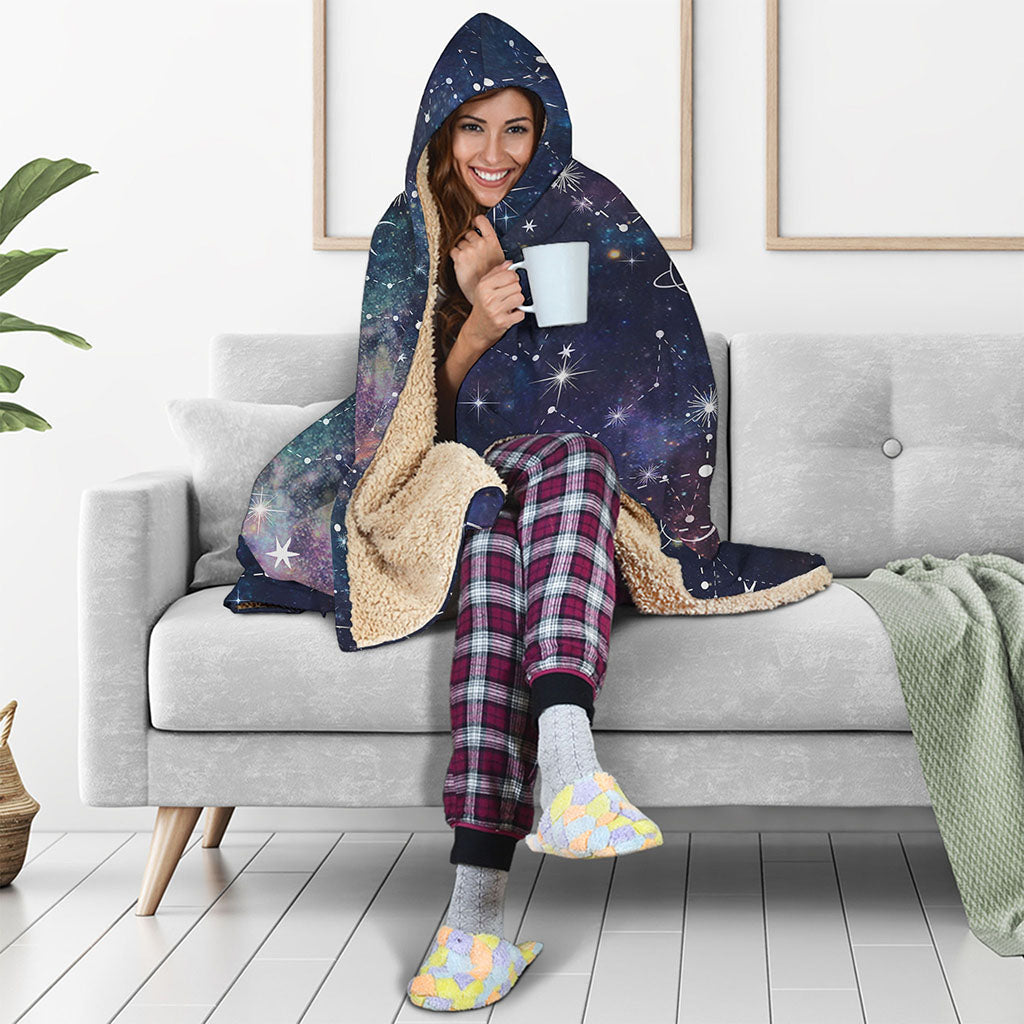 Constellation Galaxy Space Print Hooded Blanket