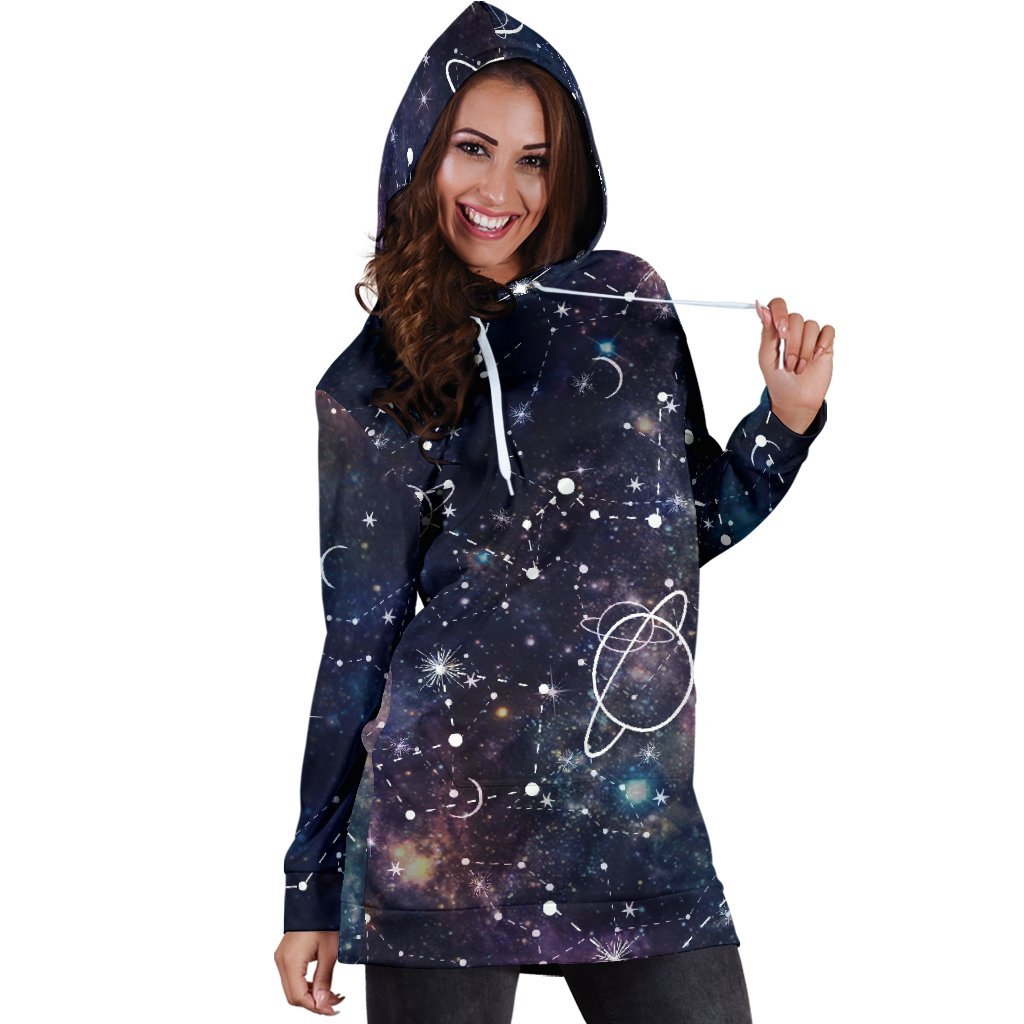 Constellation Galaxy Space Print Hoodie Dress GearFrost