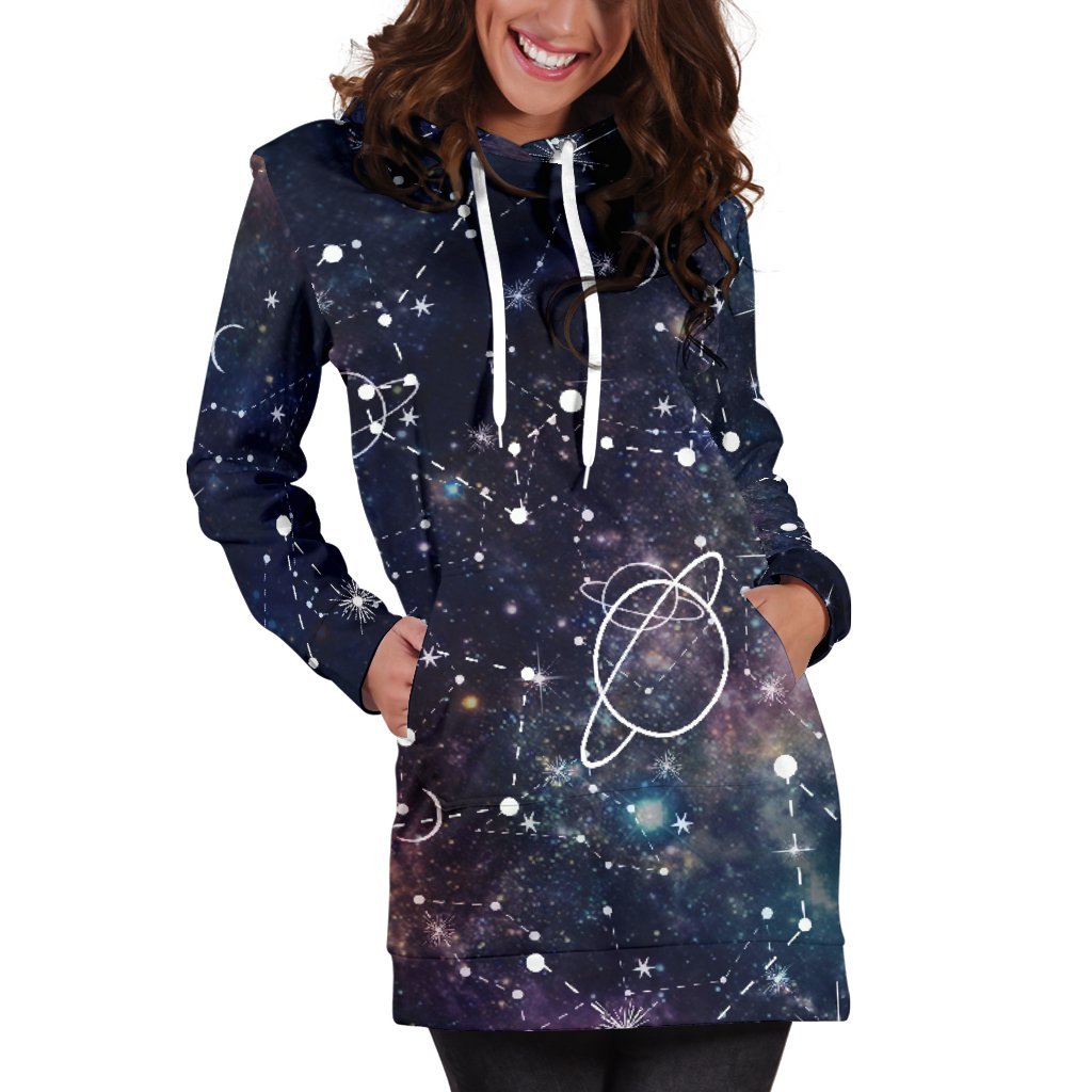 Constellation Galaxy Space Print Hoodie Dress GearFrost