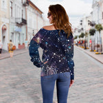 Constellation Galaxy Space Print Off Shoulder Sweatshirt GearFrost