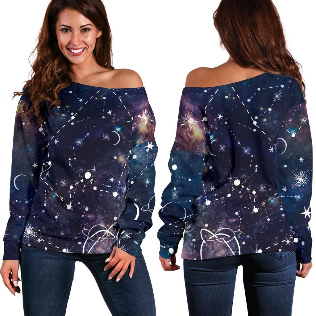 Constellation Galaxy Space Print Off Shoulder Sweatshirt GearFrost