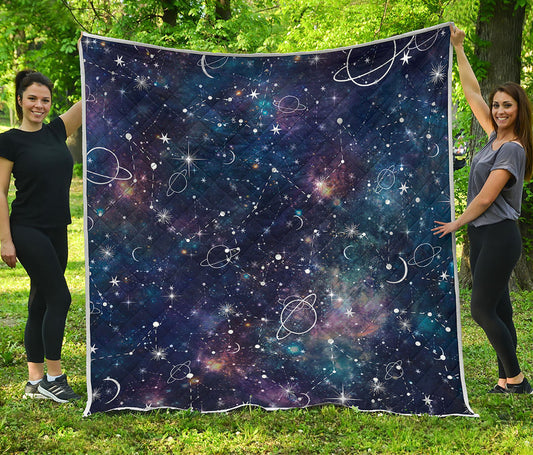Constellation Galaxy Space Print Quilt