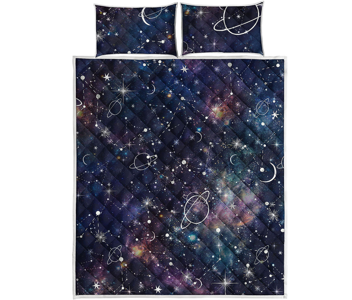 Constellation Galaxy Space Print Quilt Bed Set