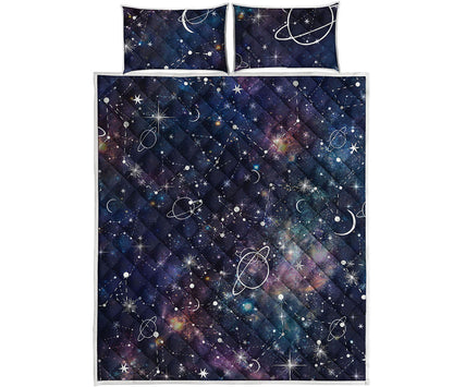 Constellation Galaxy Space Print Quilt Bed Set