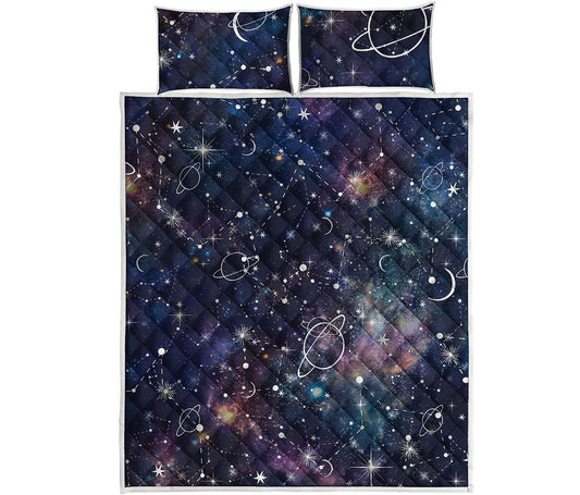 Constellation Galaxy Space Print Quilt Bed Set