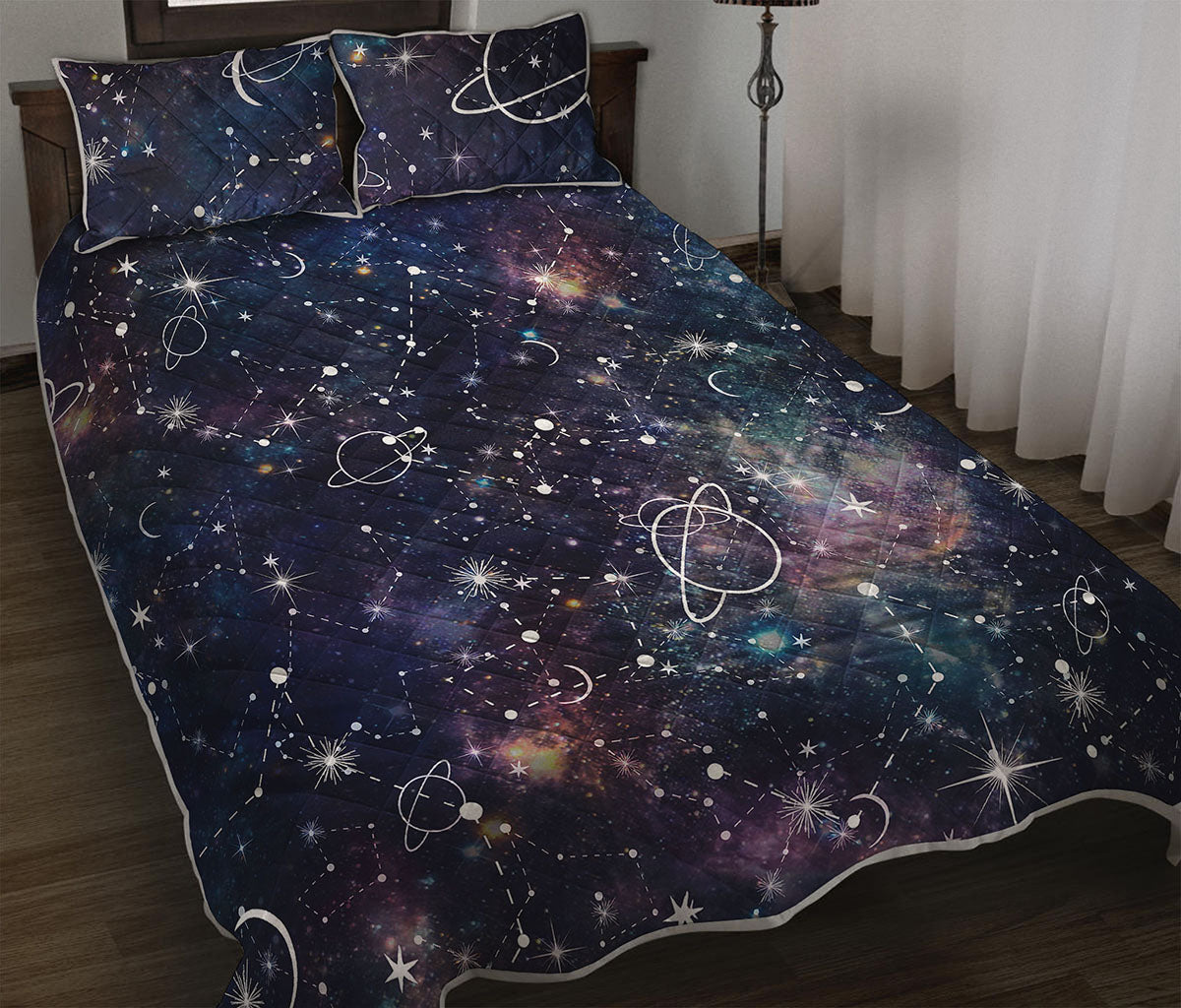 Constellation Galaxy Space Print Quilt Bed Set