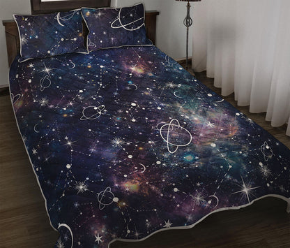 Constellation Galaxy Space Print Quilt Bed Set