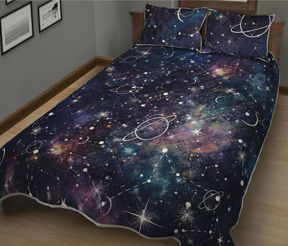 Constellation Galaxy Space Print Quilt Bed Set