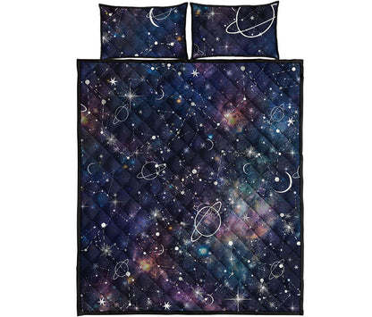 Constellation Galaxy Space Print Quilt Bed Set