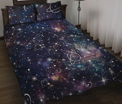 Constellation Galaxy Space Print Quilt Bed Set