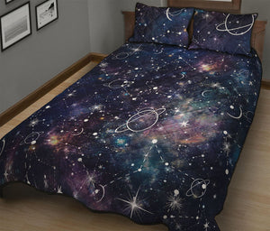 Constellation Galaxy Space Print Quilt Bed Set