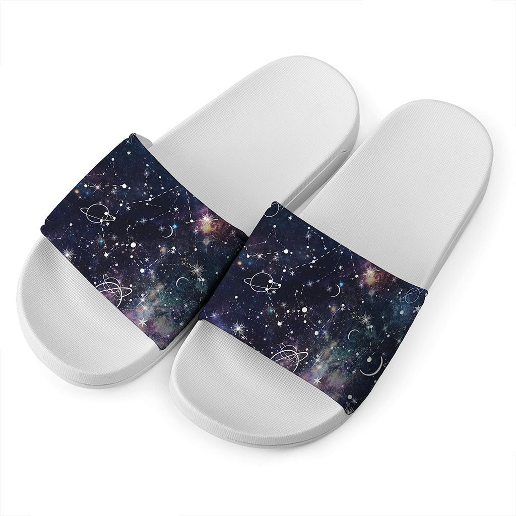 Constellation Galaxy Space Print White Slide Sandals