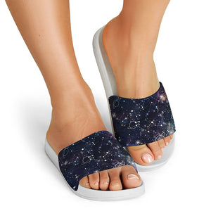 Constellation Galaxy Space Print White Slide Sandals