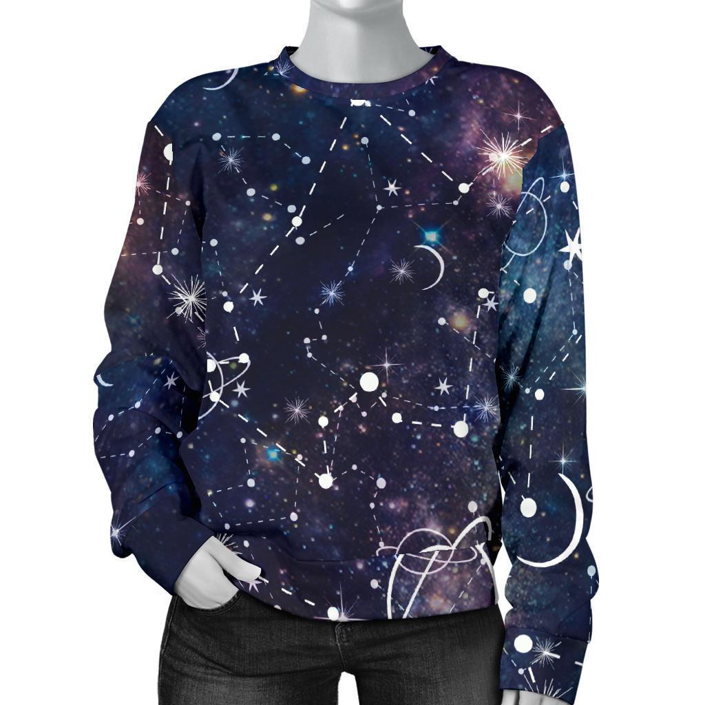 Constellation Galaxy Space Print Women's Crewneck Sweatshirt GearFrost