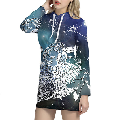Constellation Of Capricorn Print Pullover Hoodie Dress