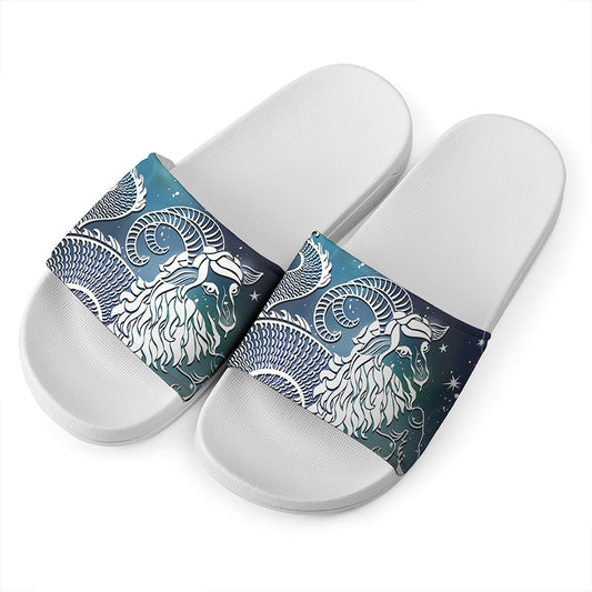 Constellation Of Capricorn Print White Slide Sandals