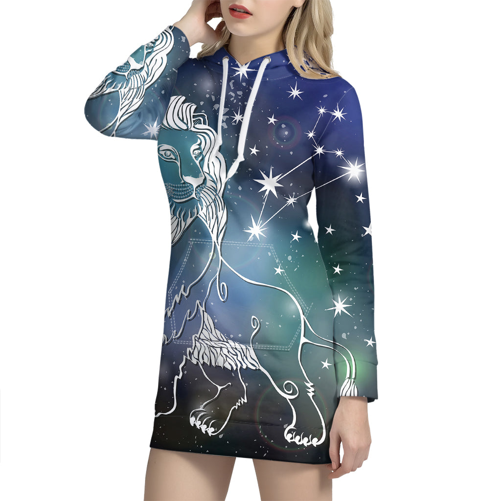 Constellation Of Leo Print Pullover Hoodie Dress
