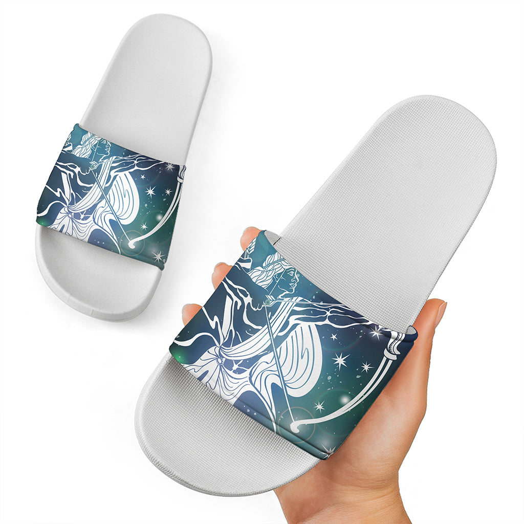 Constellation Of Sagittarius Print White Slide Sandals