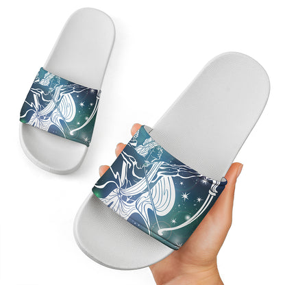 Constellation Of Sagittarius Print White Slide Sandals