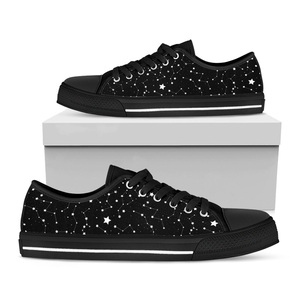 Constellation Sky Map Pattern Print Black Low Top Shoes