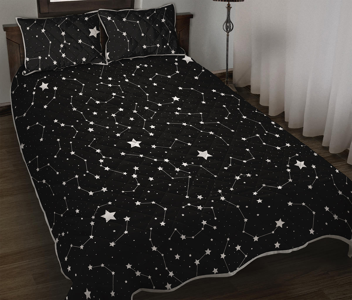 Constellation Sky Map Pattern Print Quilt Bed Set
