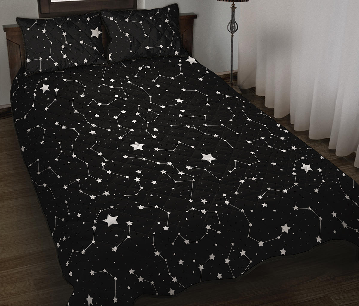 Constellation Sky Map Pattern Print Quilt Bed Set