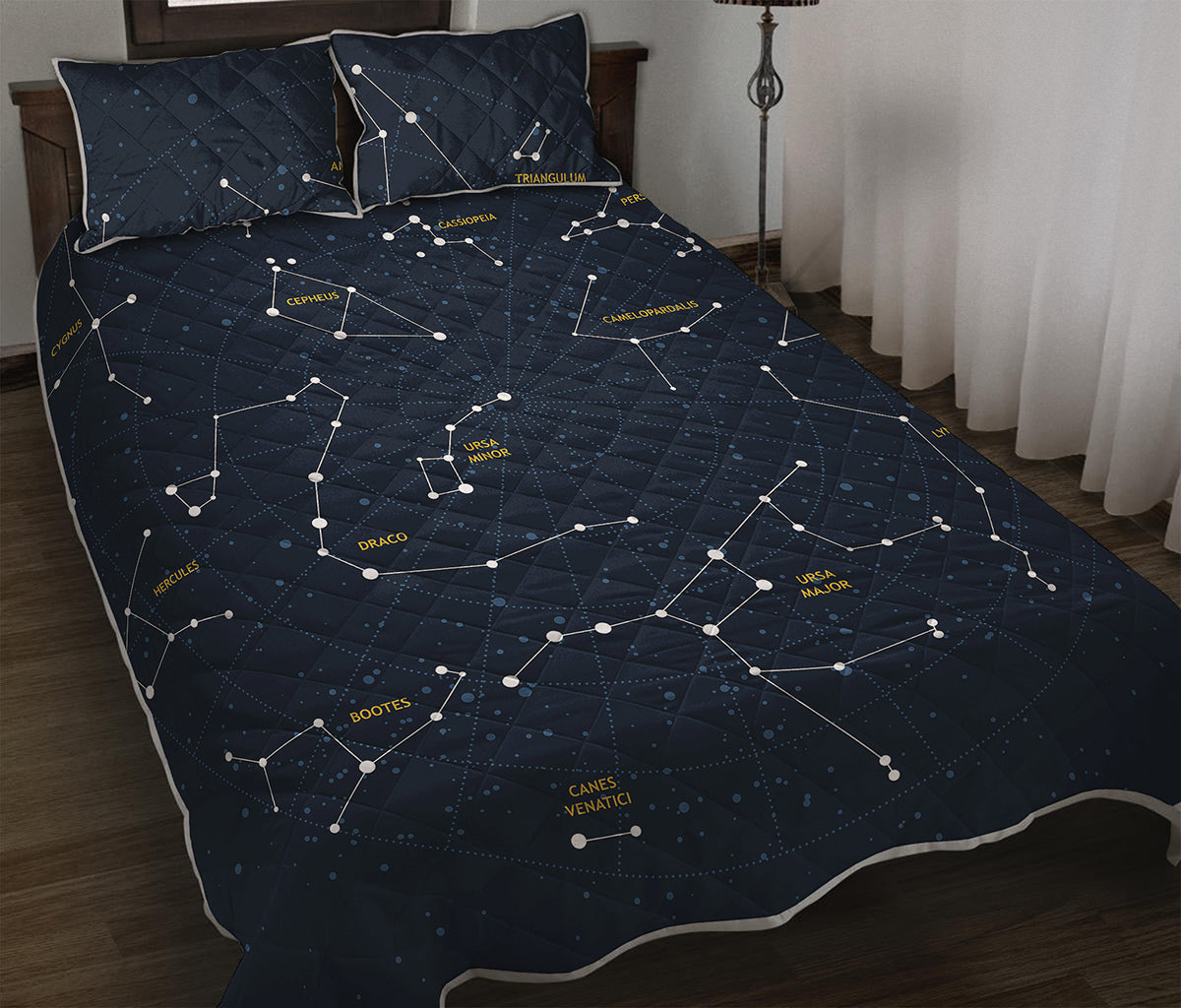 Constellation Sky Map Print Quilt Bed Set