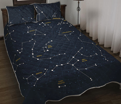 Constellation Sky Map Print Quilt Bed Set