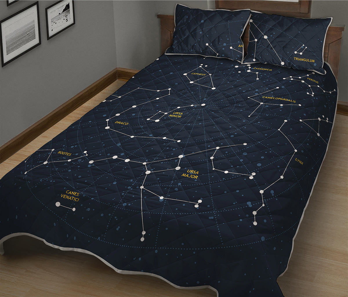 Constellation Sky Map Print Quilt Bed Set