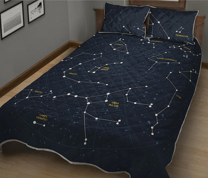 Constellation Sky Map Print Quilt Bed Set