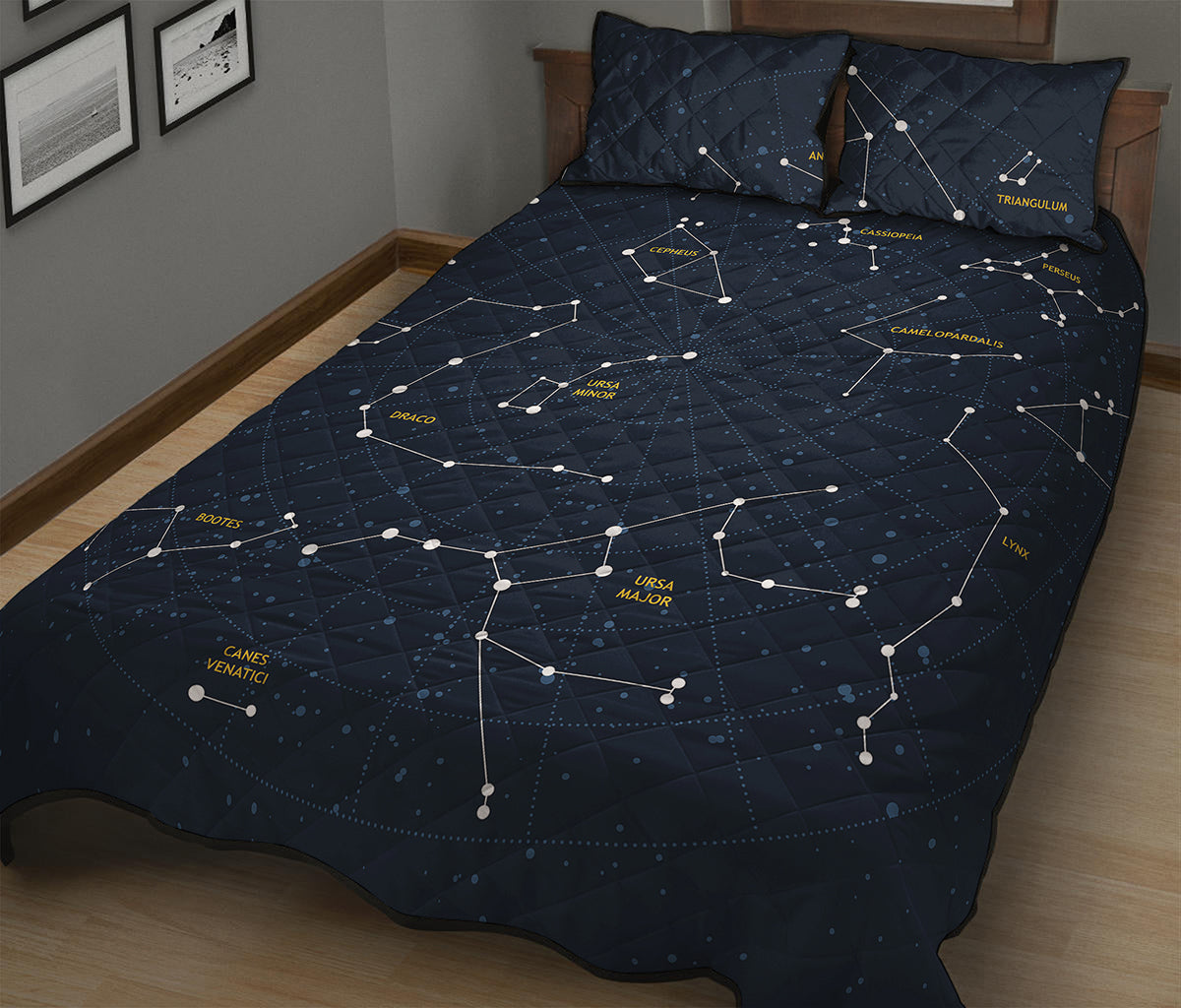 Constellation Sky Map Print Quilt Bed Set