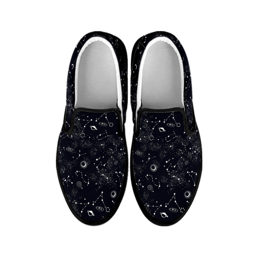 Constellation Space Pattern Print Black Slip On Shoes