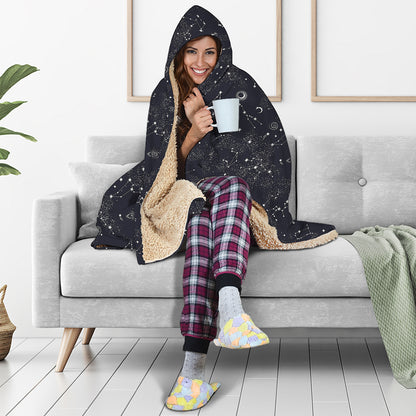 Constellation Space Pattern Print Hooded Blanket