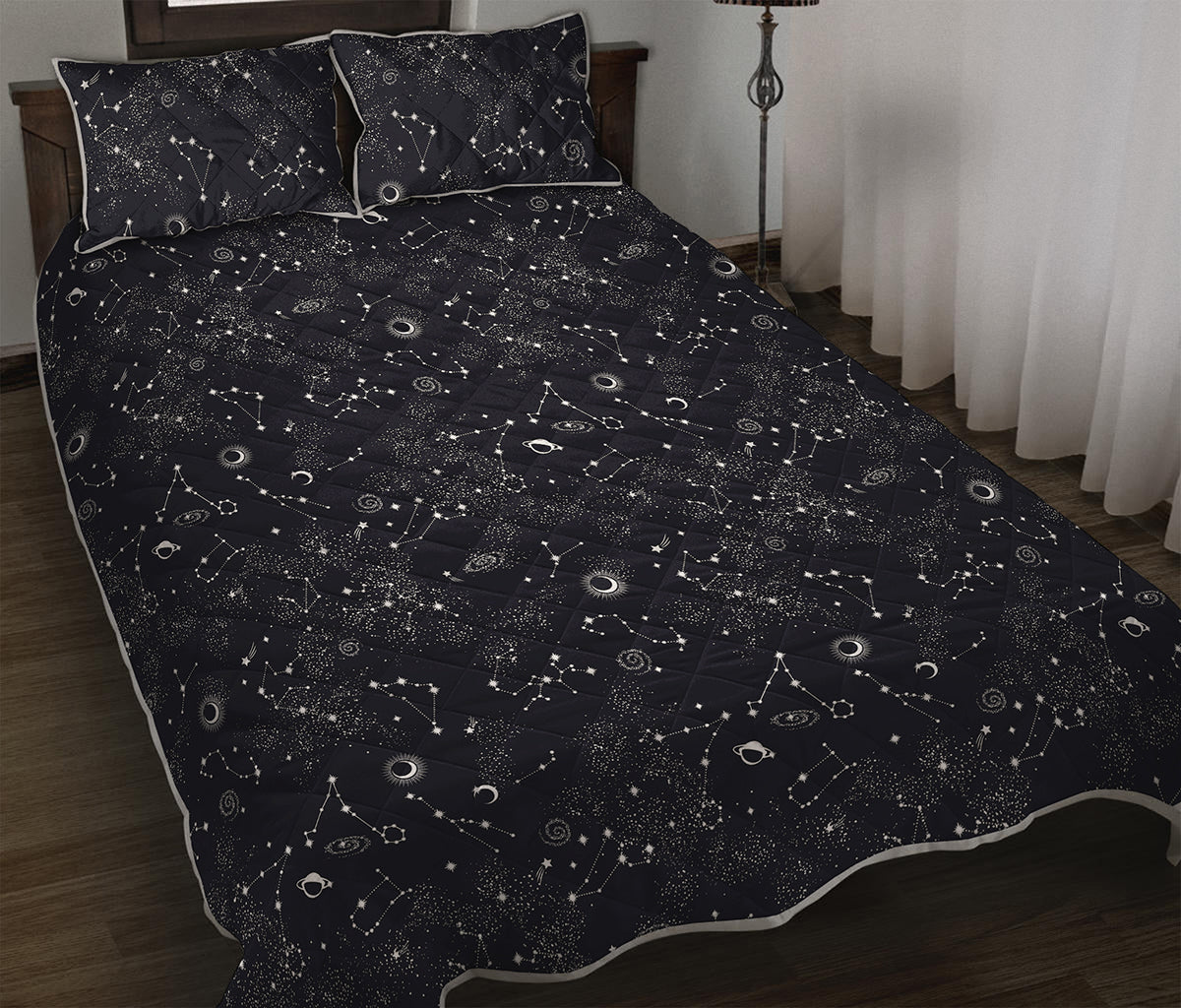 Constellation Space Pattern Print Quilt Bed Set