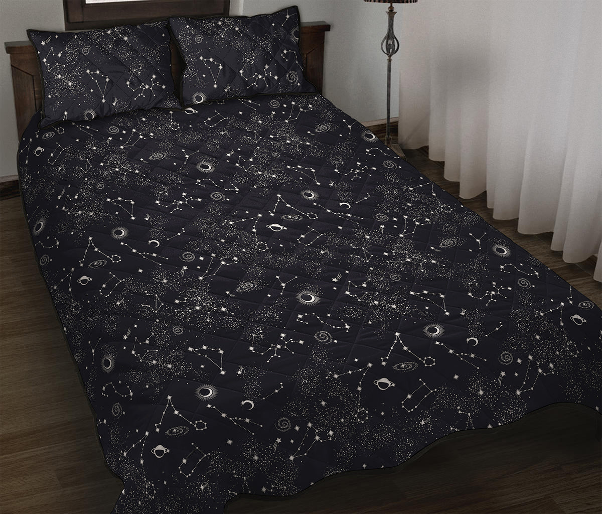 Constellation Space Pattern Print Quilt Bed Set