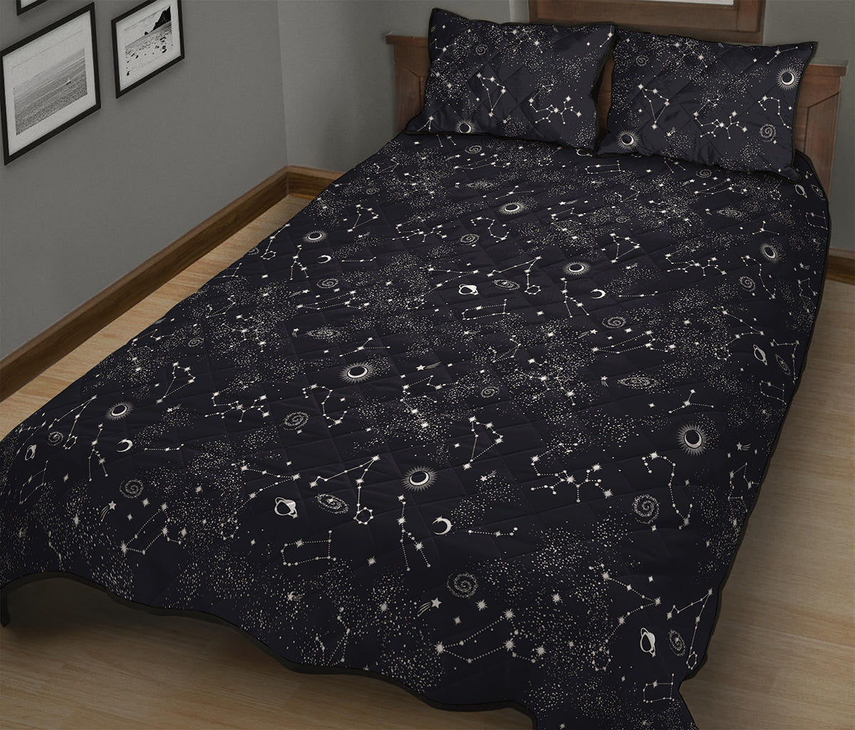 Constellation Space Pattern Print Quilt Bed Set
