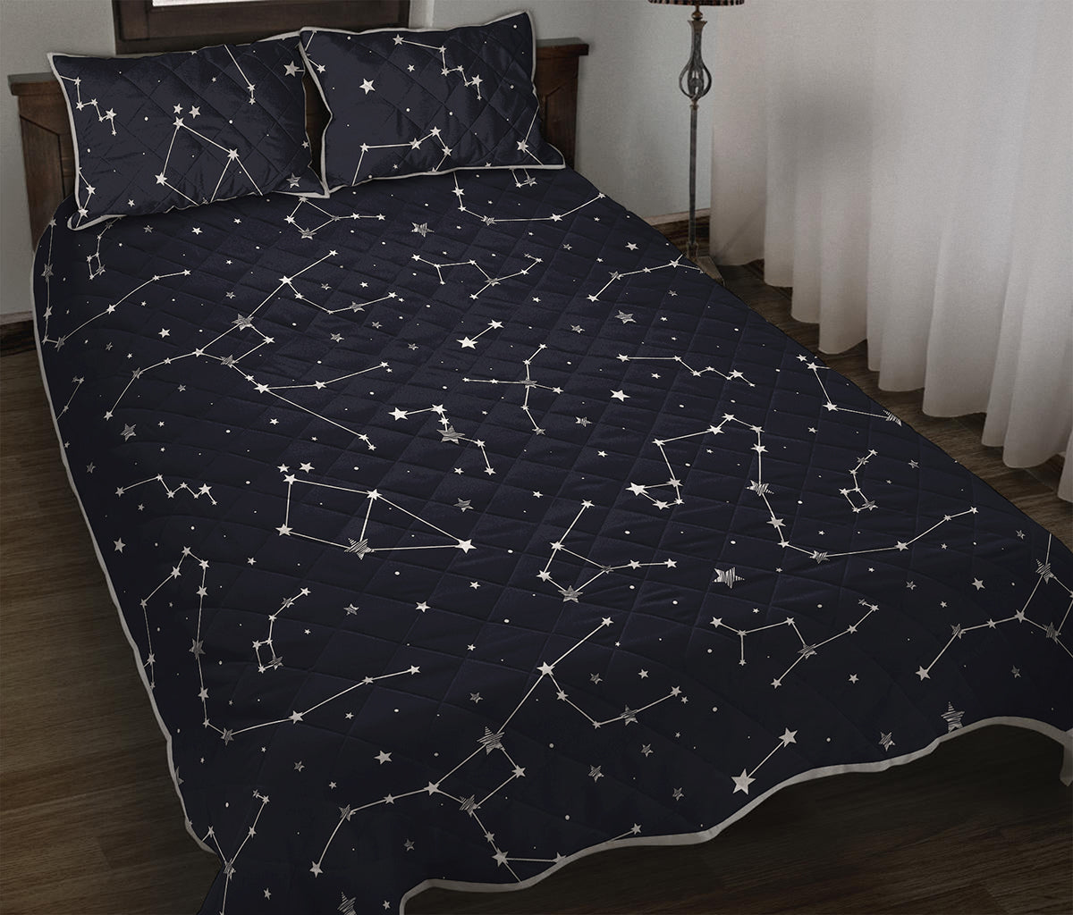 Constellation Stars Pattern Print Quilt Bed Set