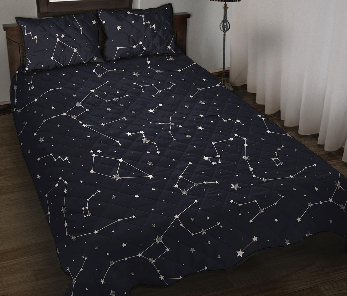 Constellation Stars Pattern Print Quilt Bed Set